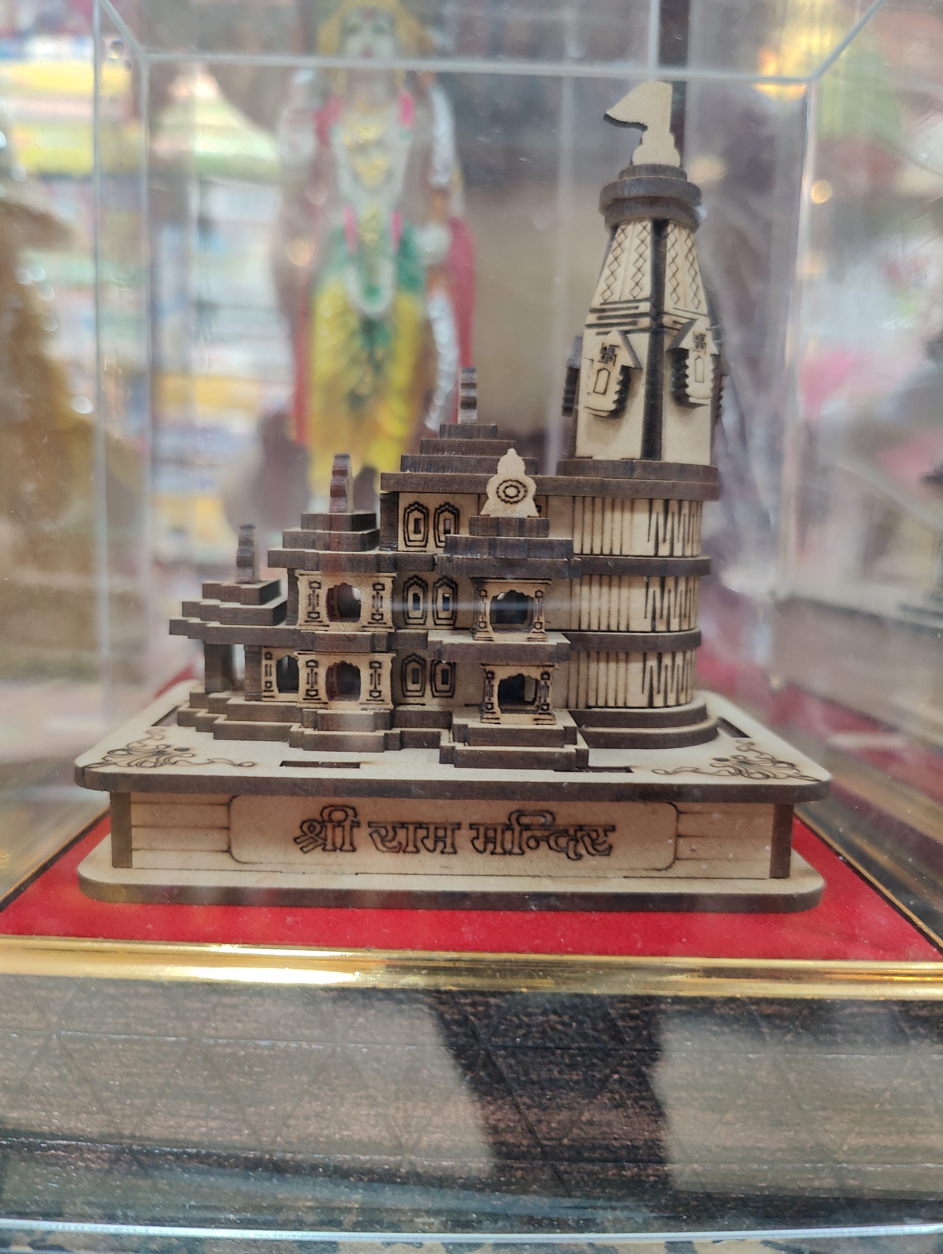 Shri Ram Mandir Wooden Decor with Glass Box